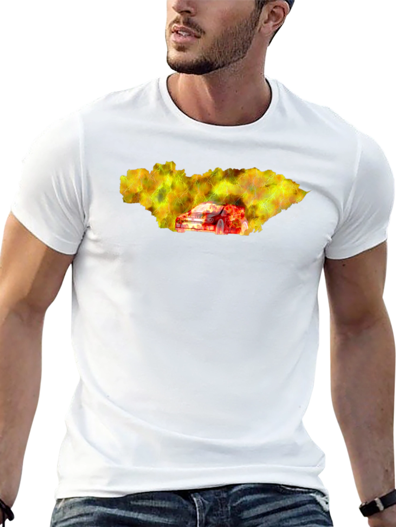 Burning Car Graphic T-Shirt