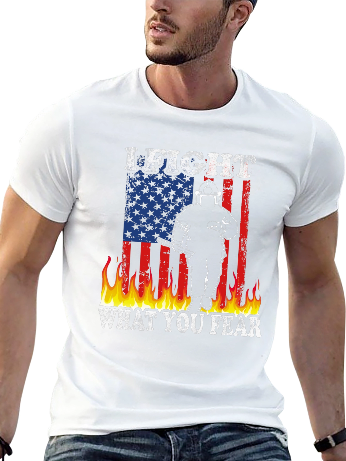 Firefighter American Flag Graphic T-Shirt