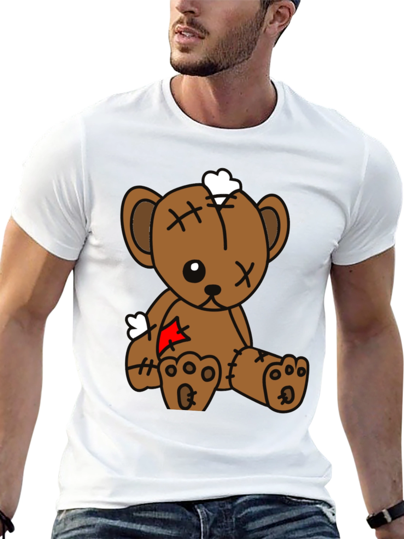 Teddy Bear Graphic Tee - Black Cotton Blend