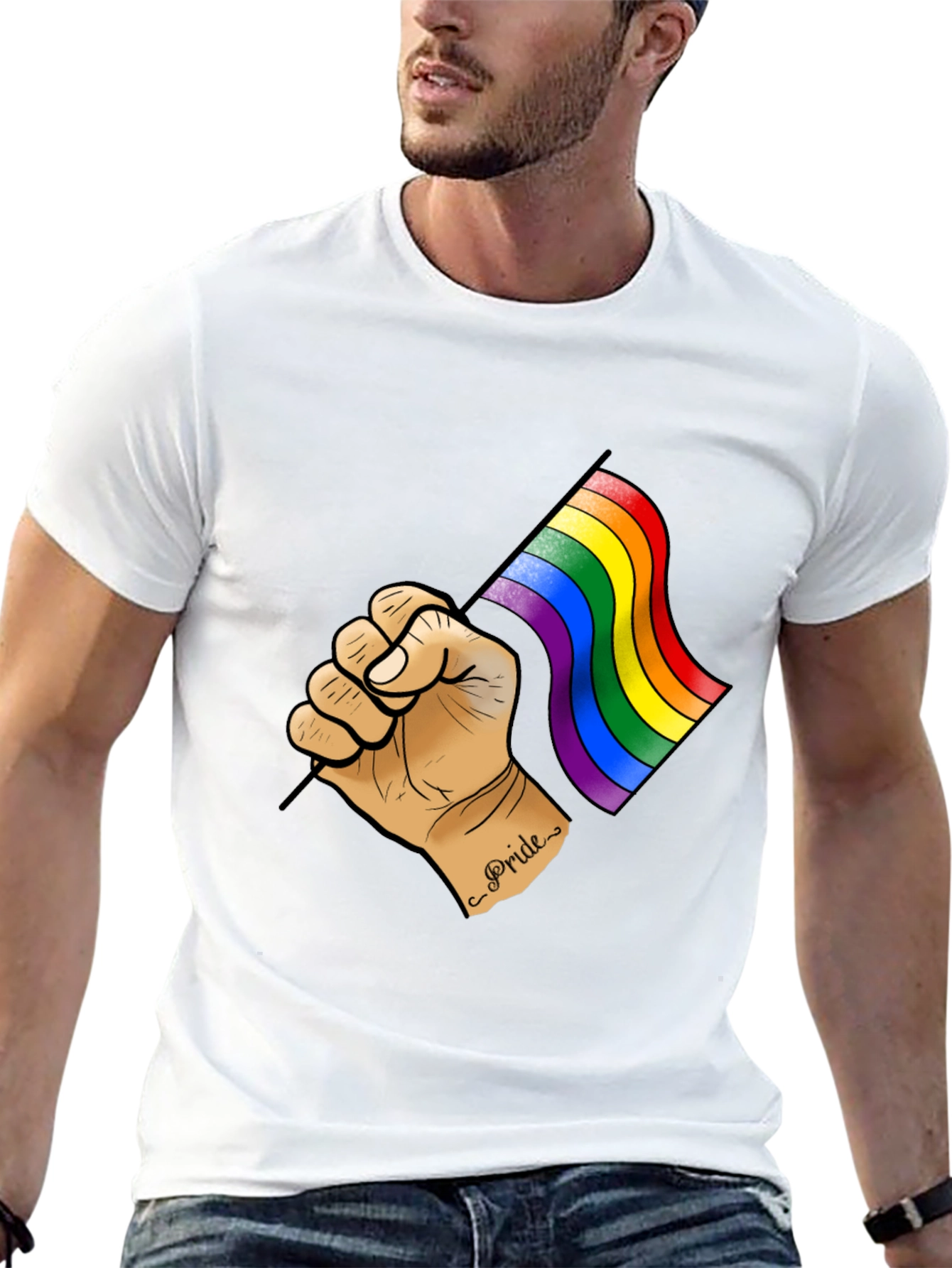 Pride Flag Graphic Tee - Black Cotton T-Shirt