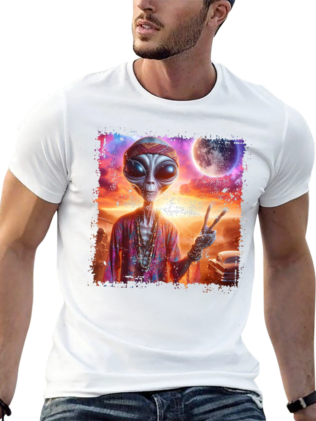 Hippie Alien Graphic T-Shirt
