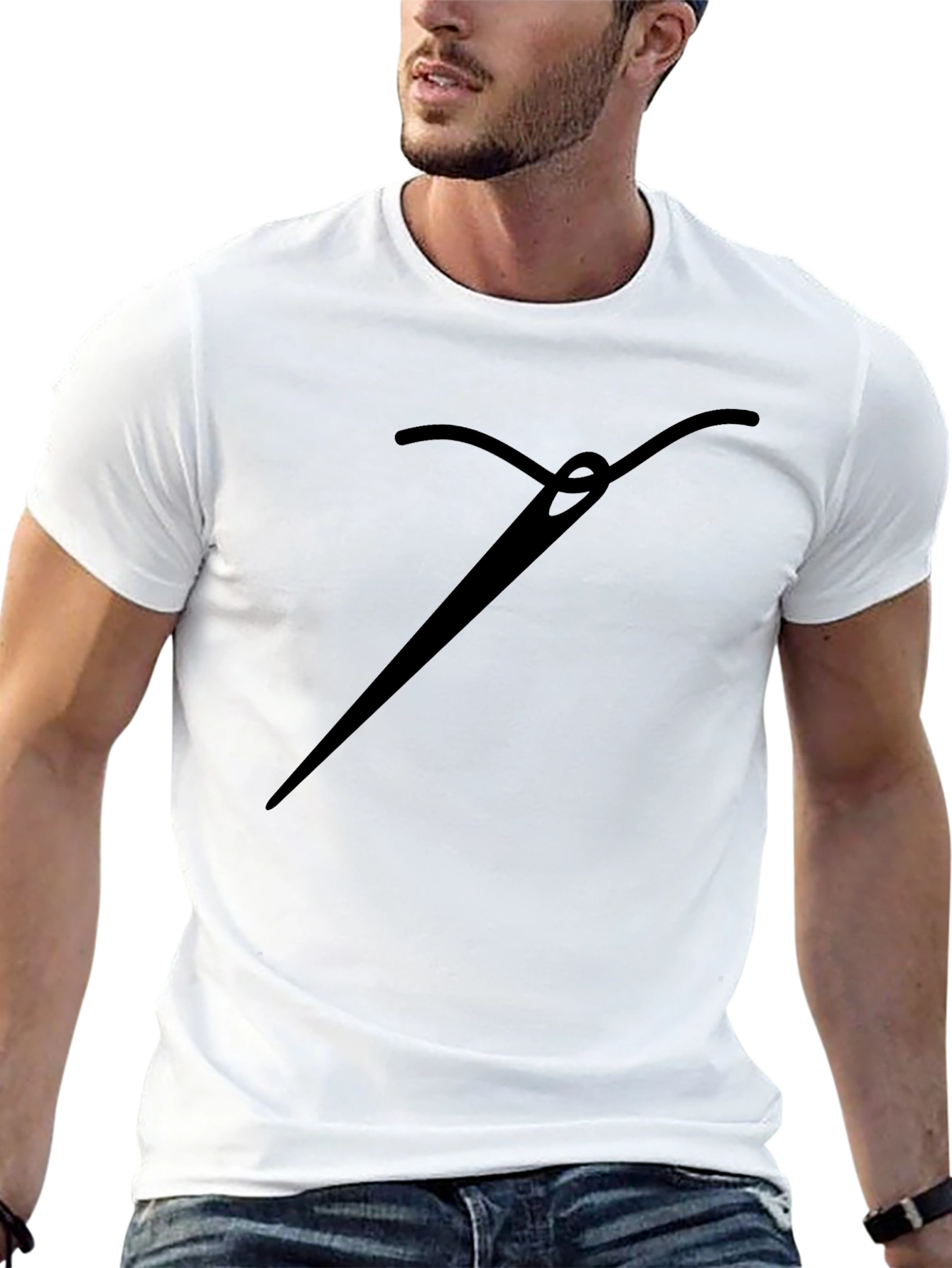 Sewing Needle Graphic Tee - Black Cotton Shirt