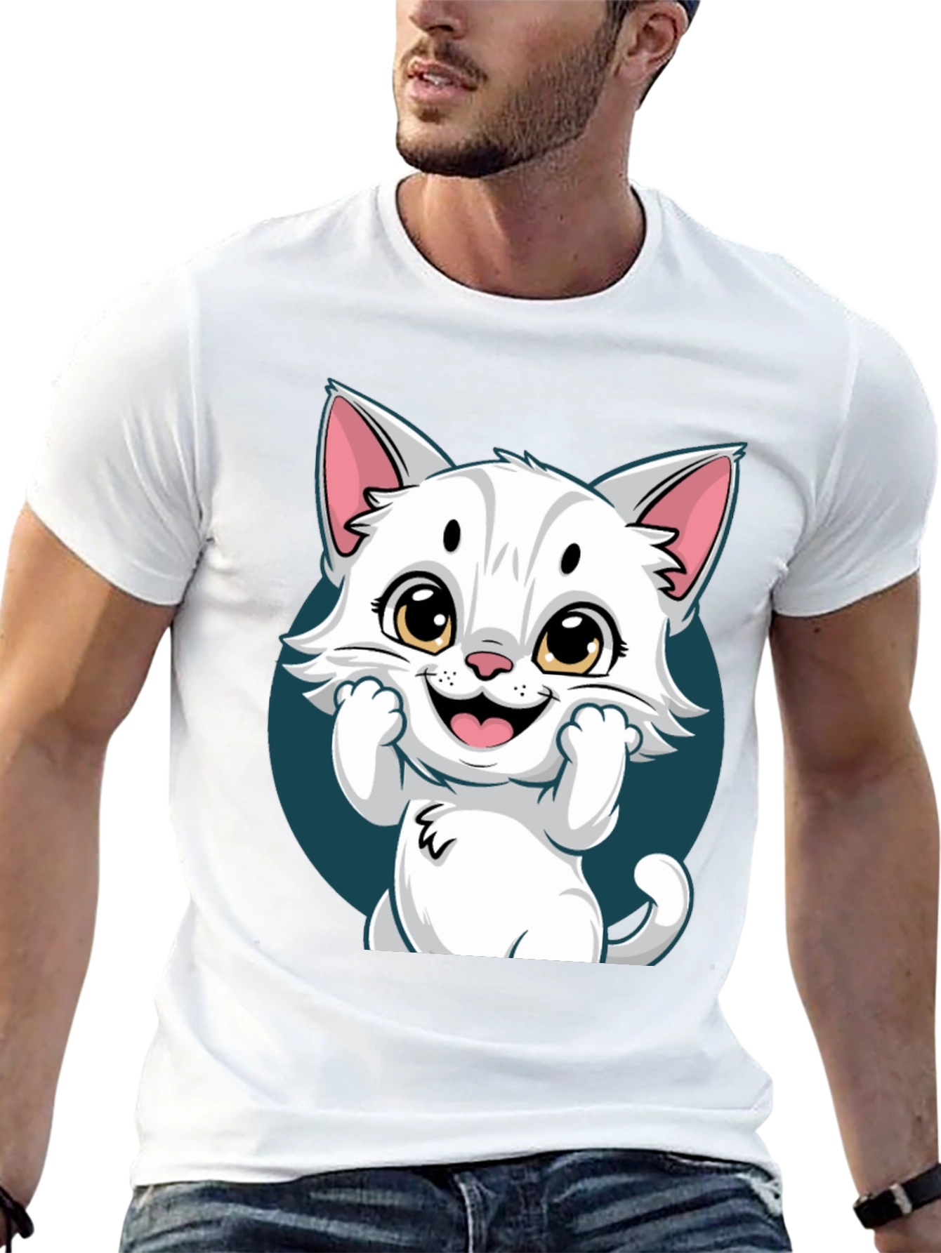 Cute Cartoon Cat Graphic T-Shirt - Unisex Tee