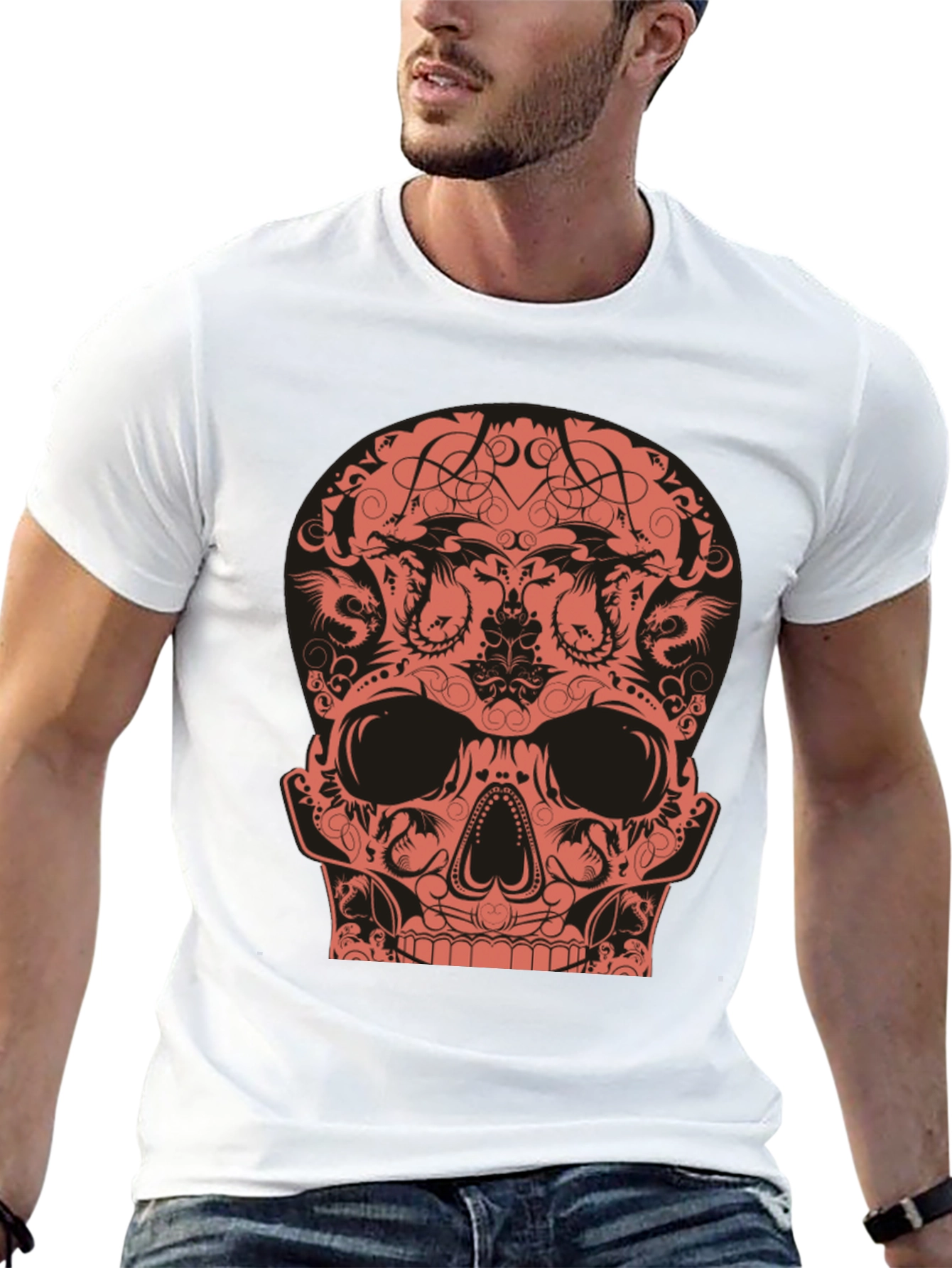 Skull Dragon Graphic Tee - Black Cotton T-Shirt
