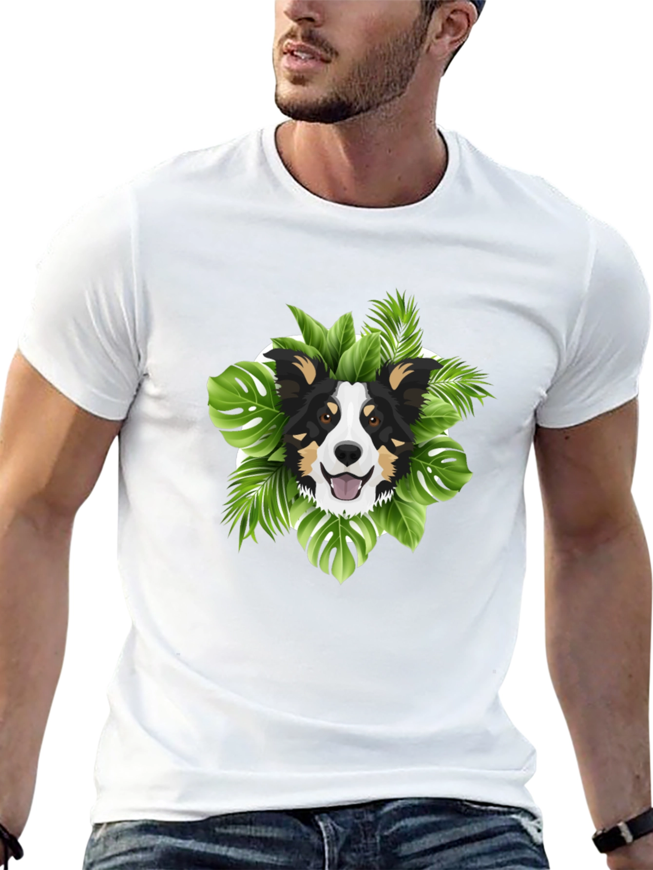 Tropical Dog Graphic T-Shirt - Black