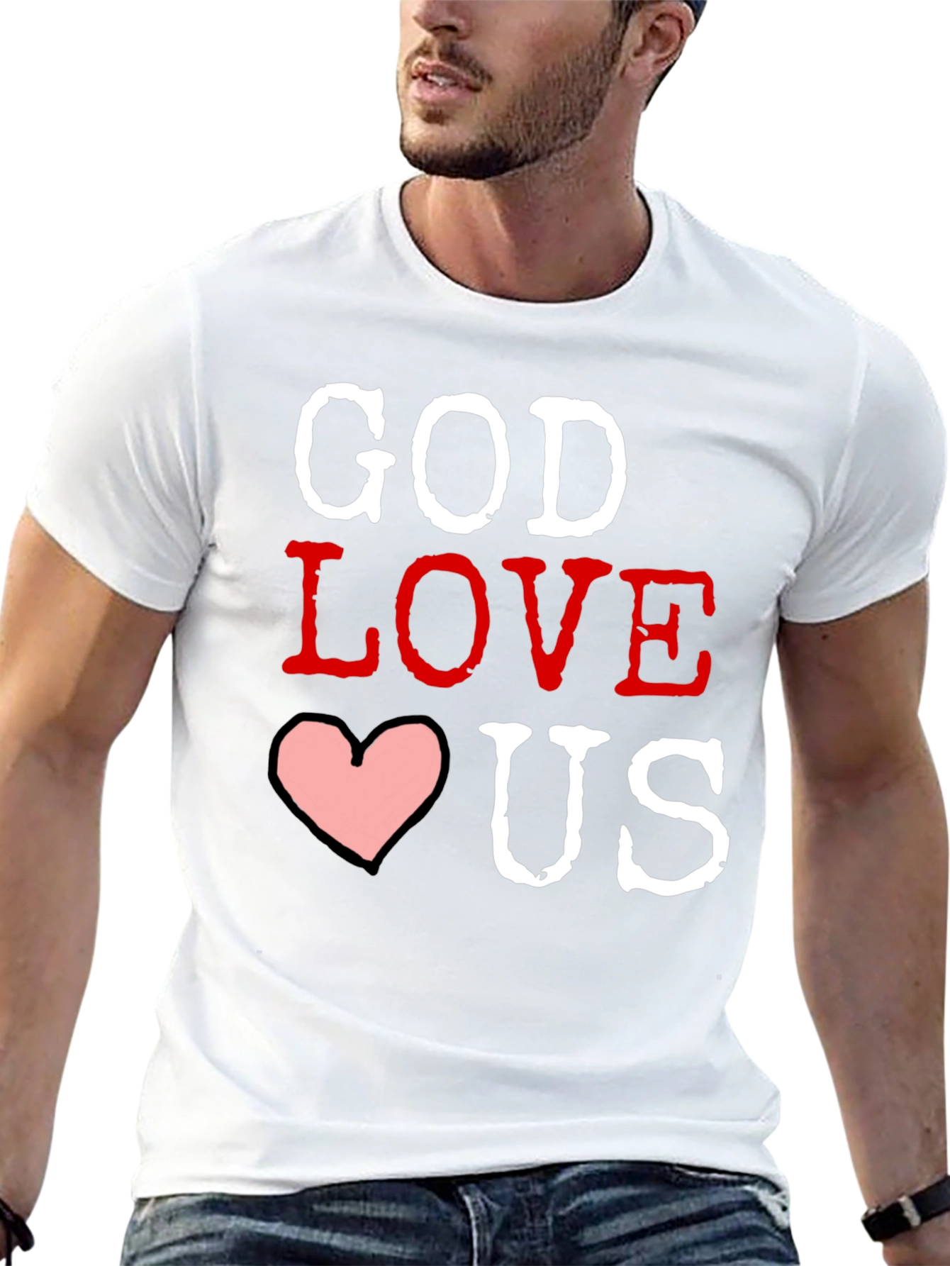 God Loves Us Graphic T-Shirt - Black