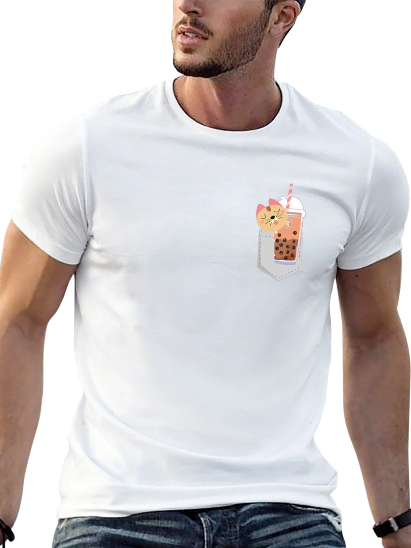 Boba Cat Pocket Print Tee - Cute Kawaii Style