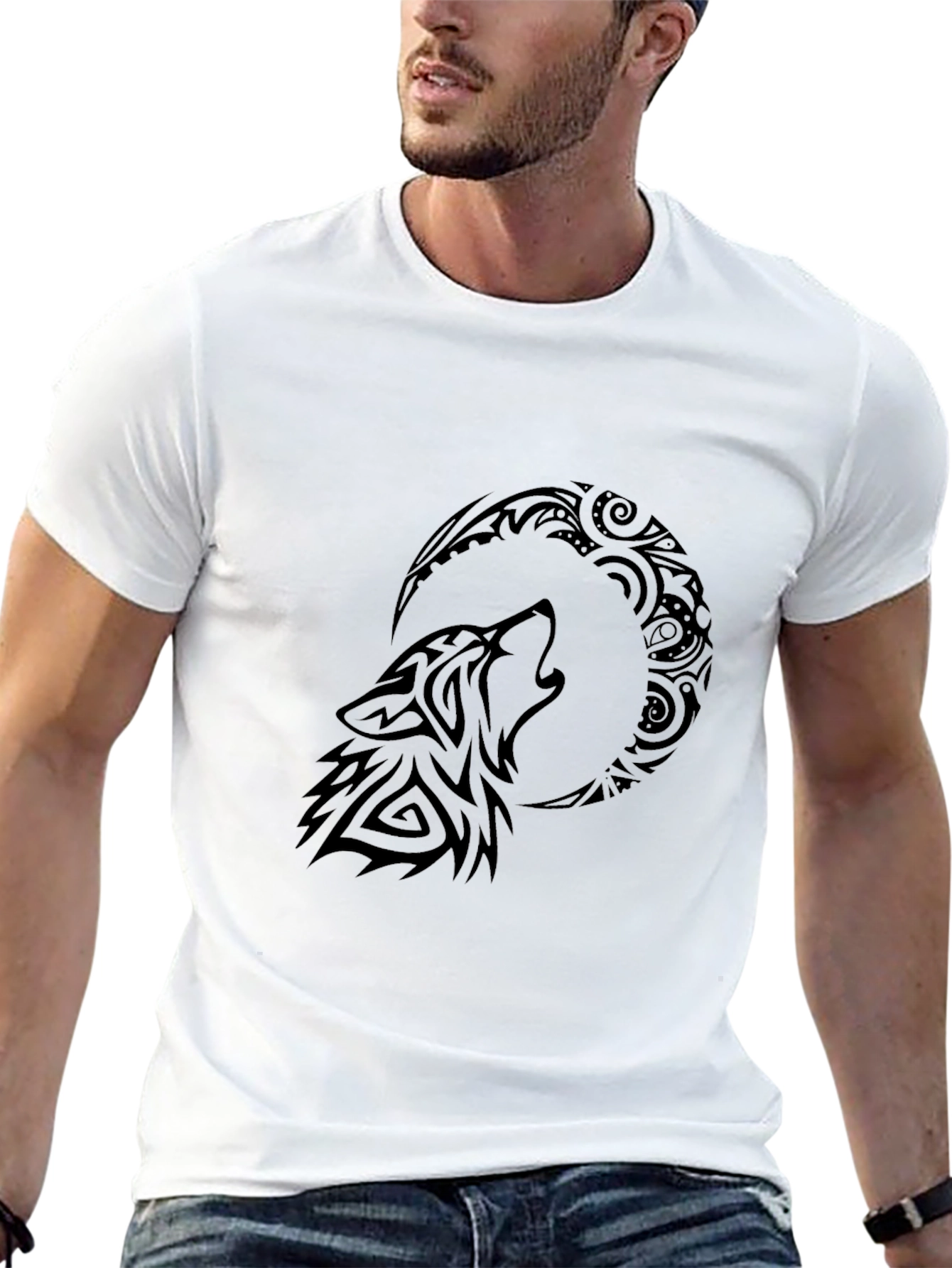 Tribal Wolf Moon T-Shirt - Black