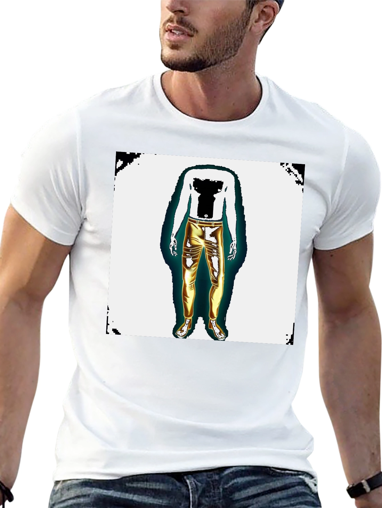 Mens Graphic Tee - Headless Body Gold Pants Print