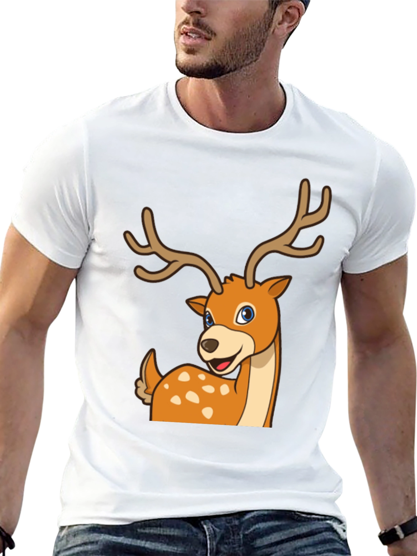 Deer Cartoon Graphic Black T-Shirt