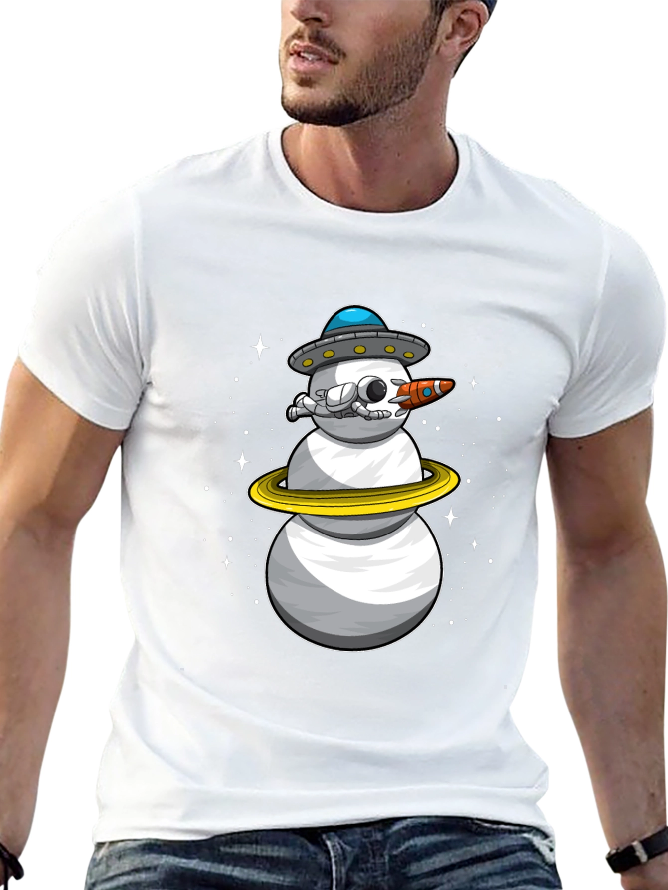 Space Snowman Black T-Shirt - Sci-Fi Holiday Style