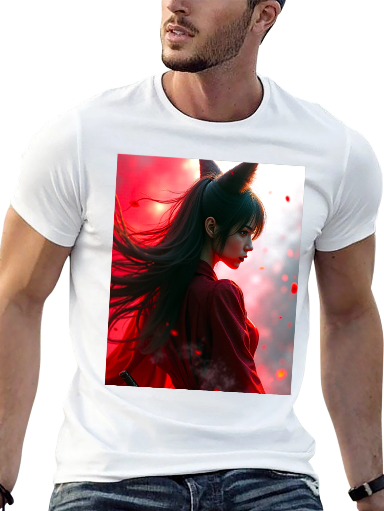 Anime Fox Girl Graphic Black T-Shirt