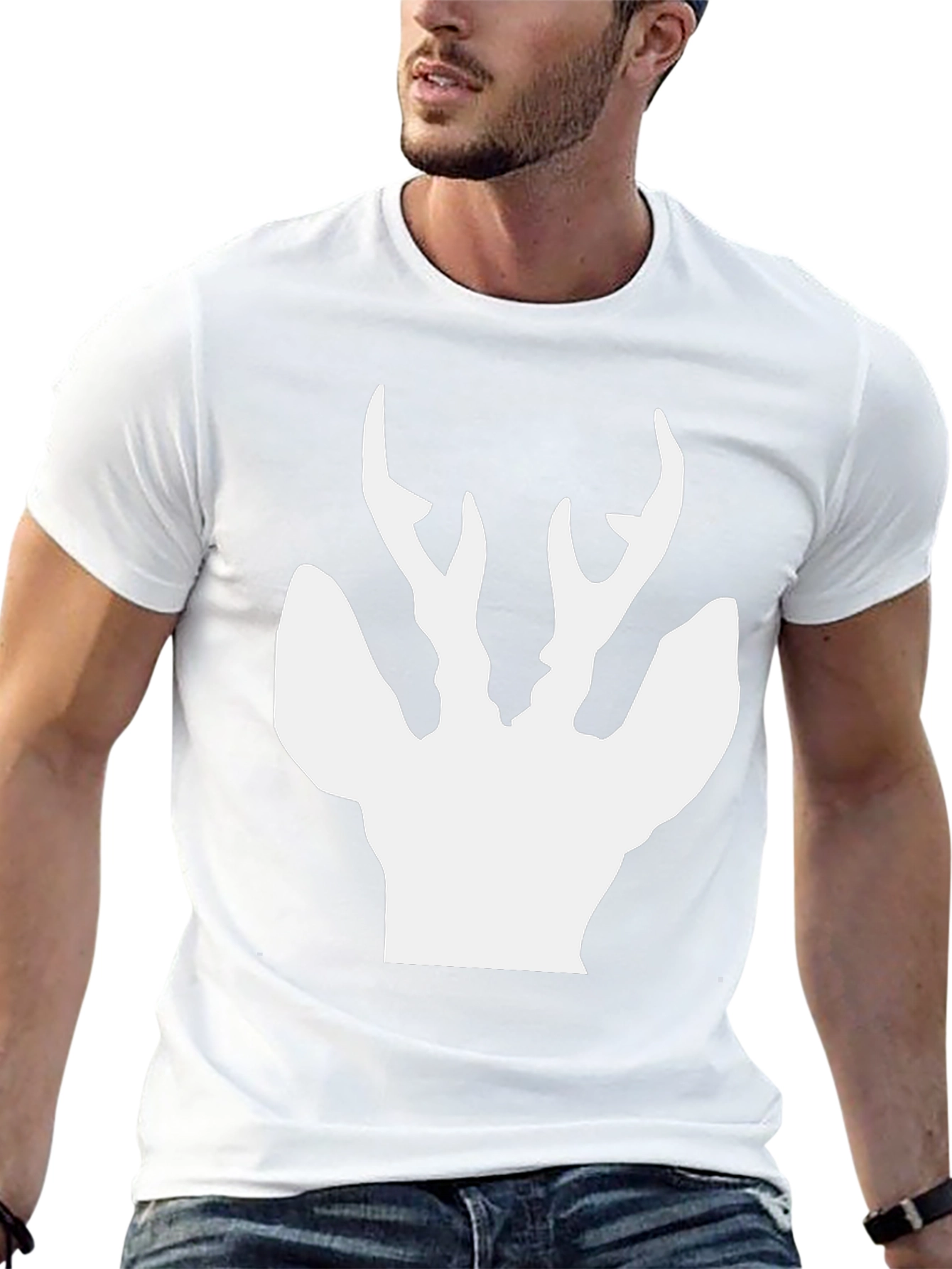 Mens Black T-Shirt with White Deer Silhouette