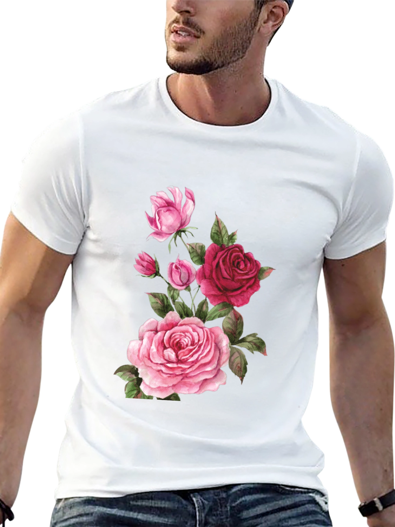 Floral Rose Print Black T-Shirt