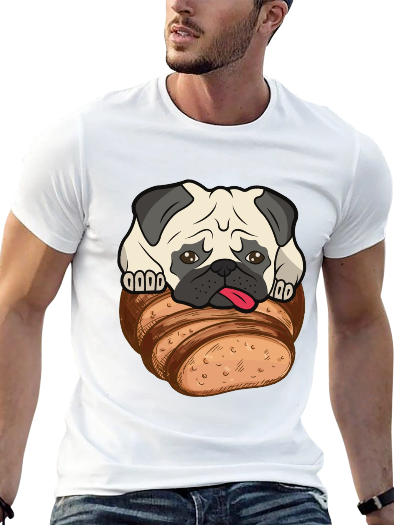 Pug in Bread Loaf Graphic T-Shirt