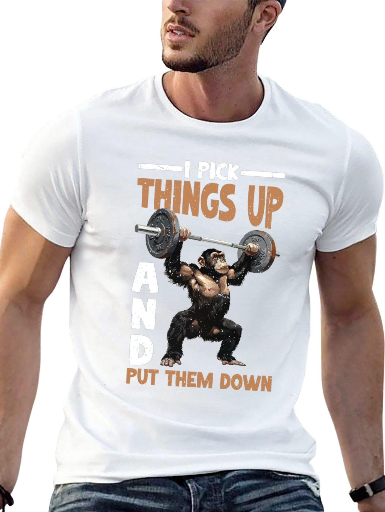 Funny Gym Monkey T-Shirt - I Pick Things Up
