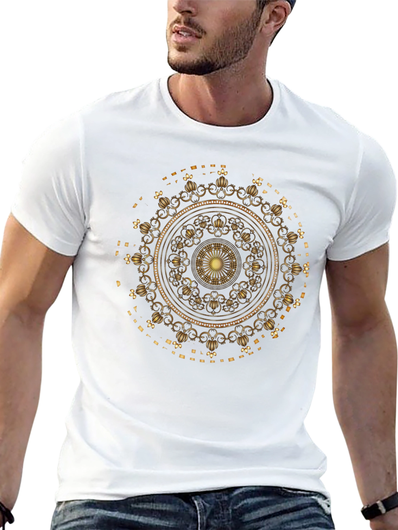 Golden Mandala Graphic Black T-Shirt