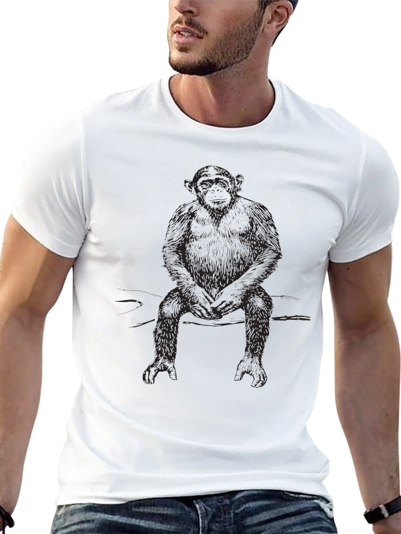 Chimpanzee Graphic Print Black T-Shirt