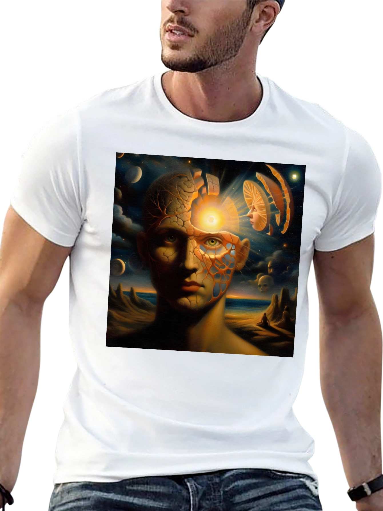 Surreal Mindscape Graphic Tee - Black Cotton T-Shirt