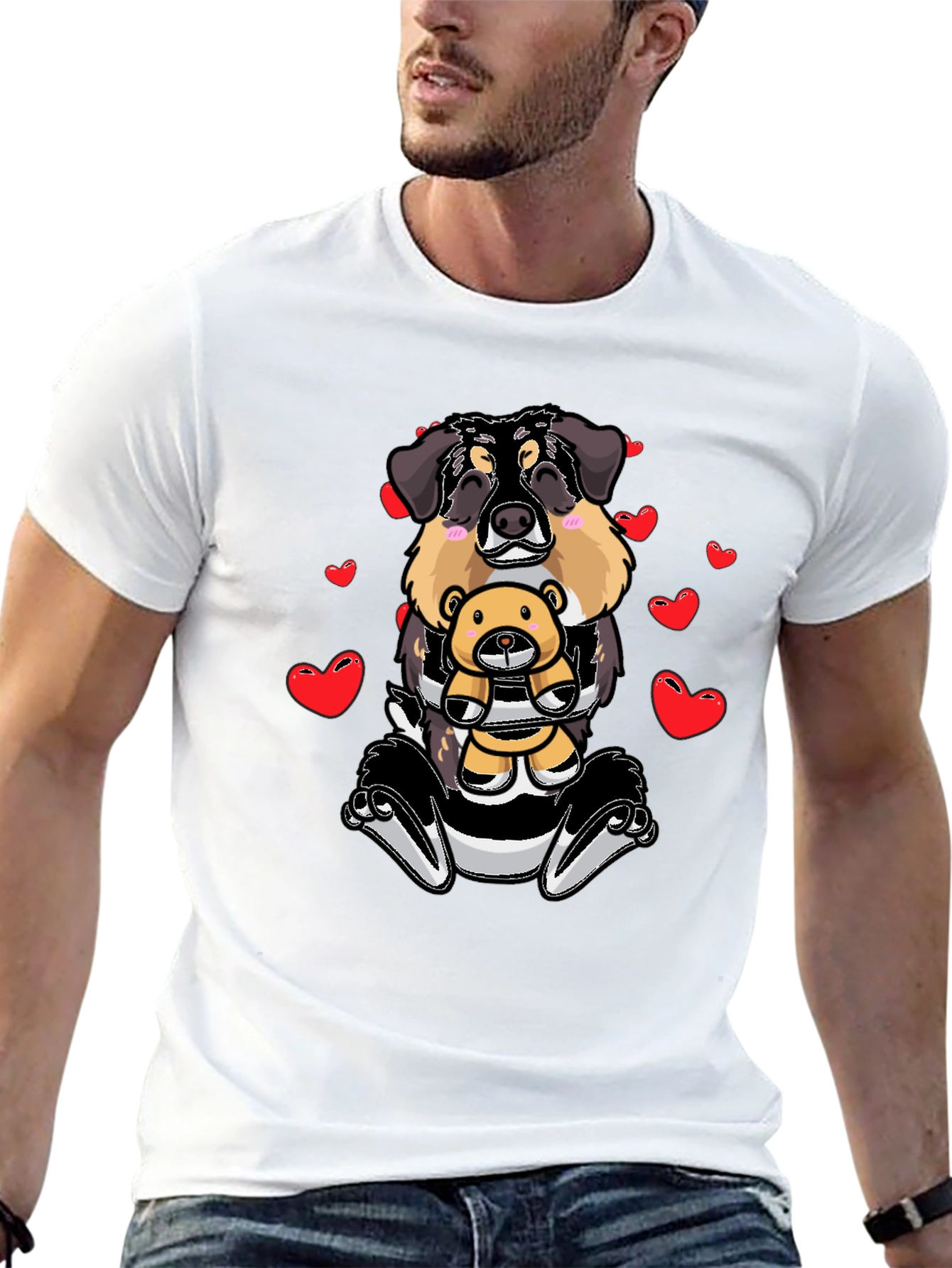 Dog with Teddy Bear Graphic T-Shirt