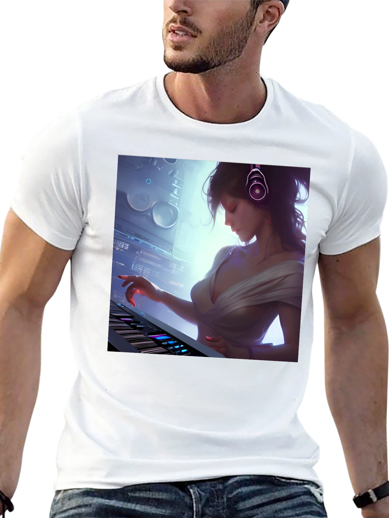 Stylish DJ Girl Graphic T-Shirt