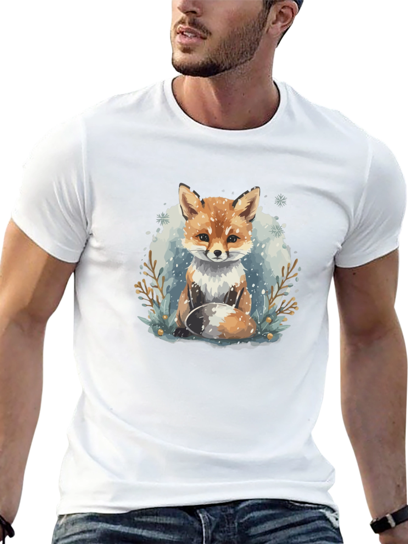 Winter Fox Graphic Tee - Black Crewneck T-Shirt