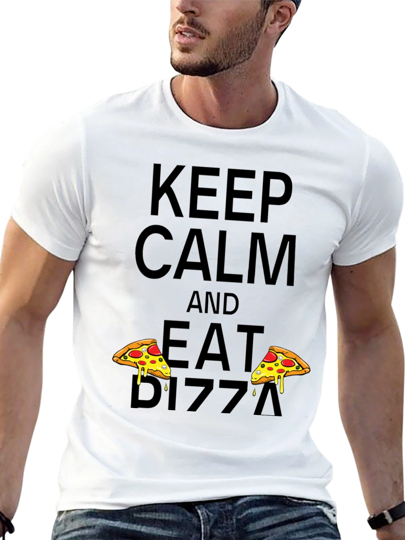 Keep Calm and Eat Pizza Black Tee