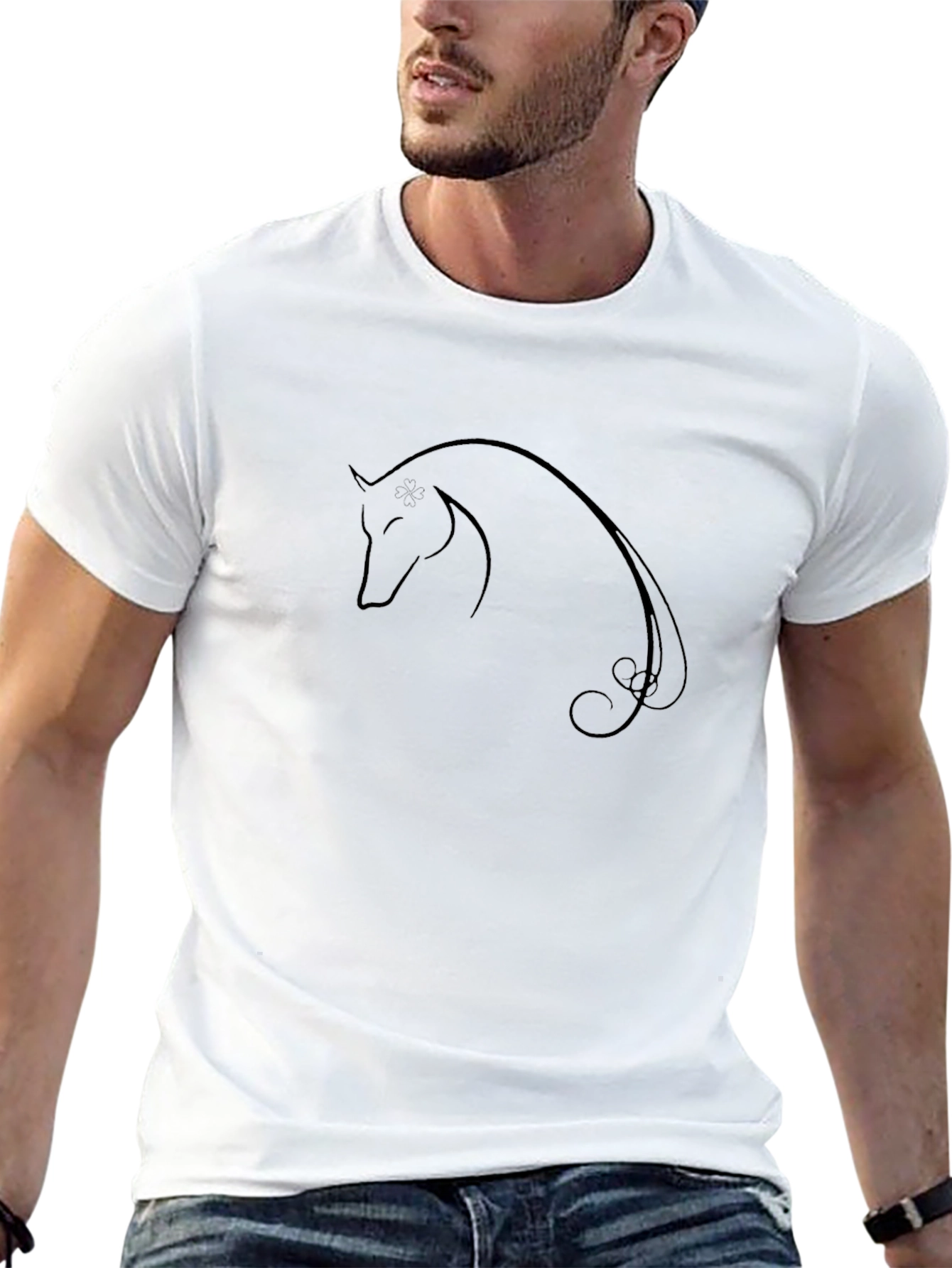 Elegant Horse Silhouette Black T-Shirt