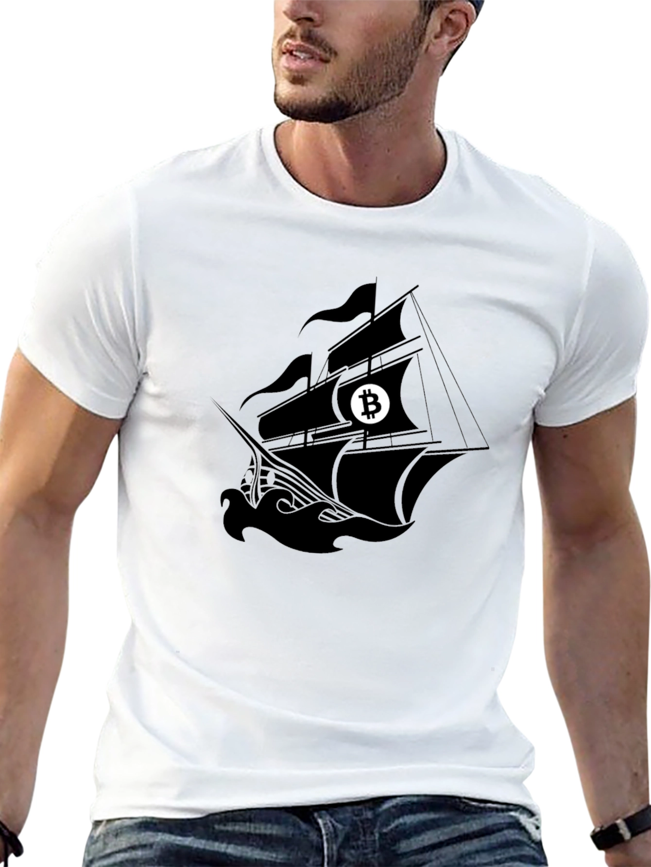 Bitcoin Pirate Ship Black T-Shirt