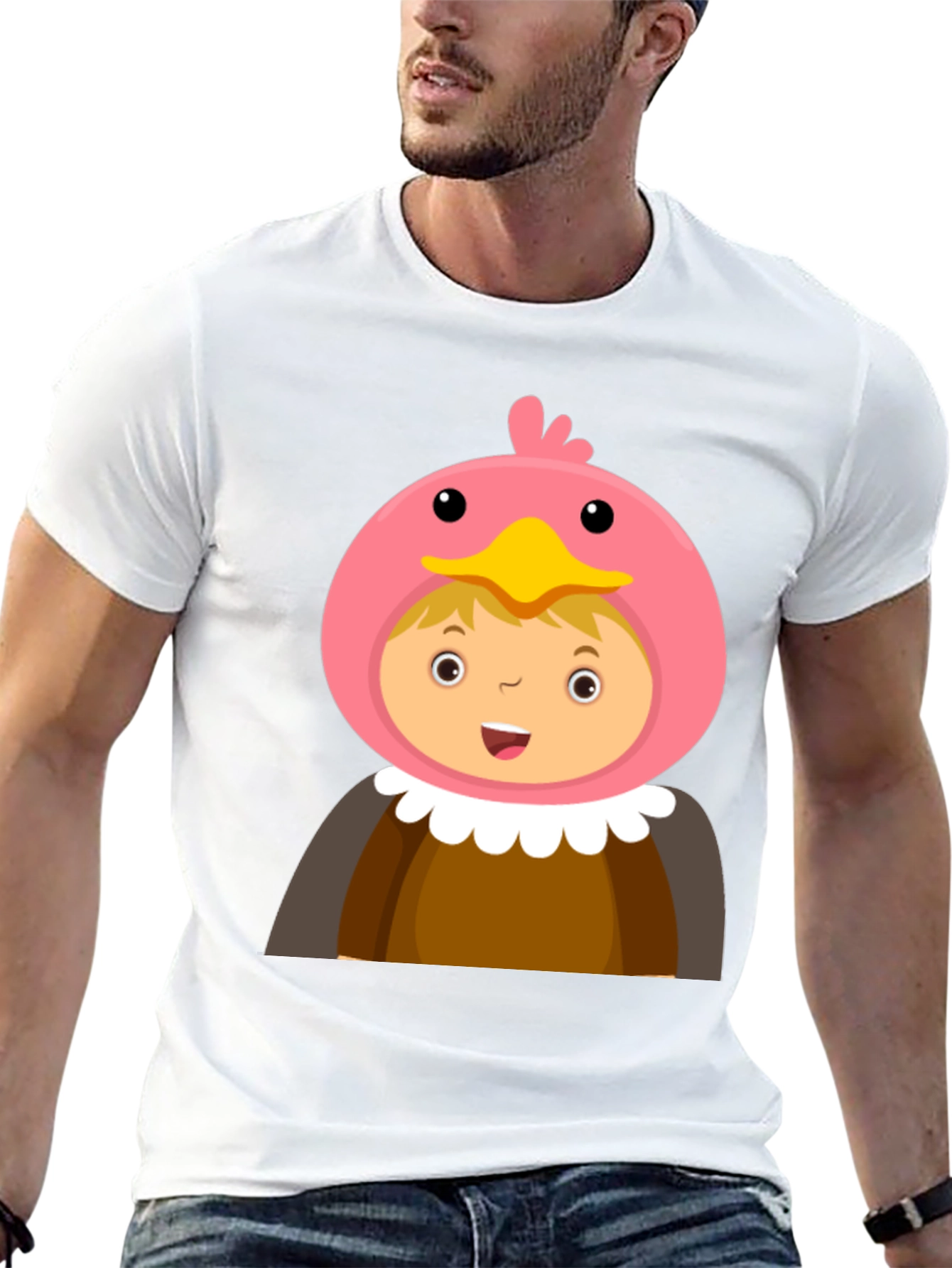 Cartoon Character T-Shirt Bird Costume Design Black Cotton Tee