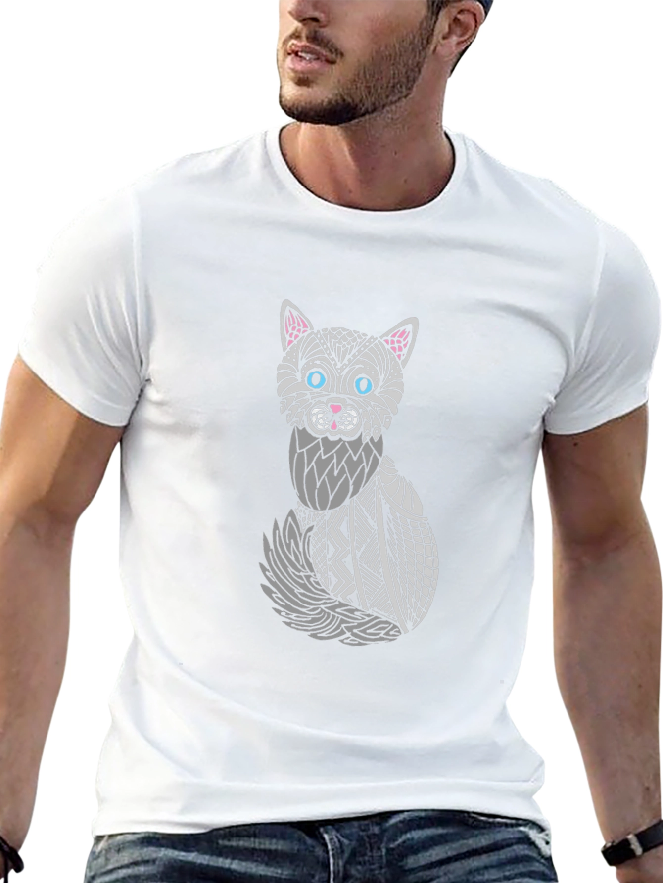 Abstract Cat Graphic T-Shirt - Unisex Black Tee