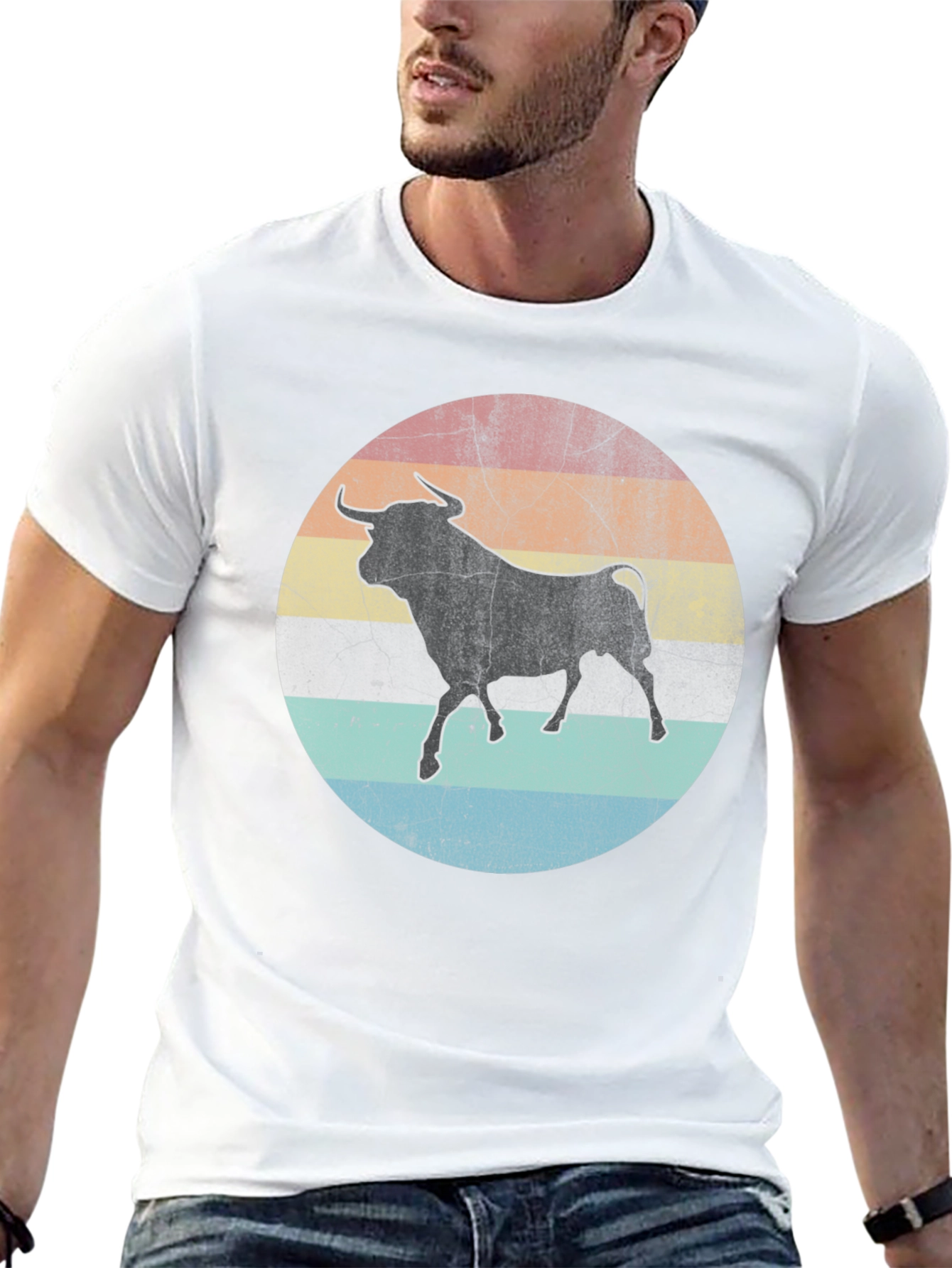 Retro Bull Graphic Tee - Black Cotton T-Shirt