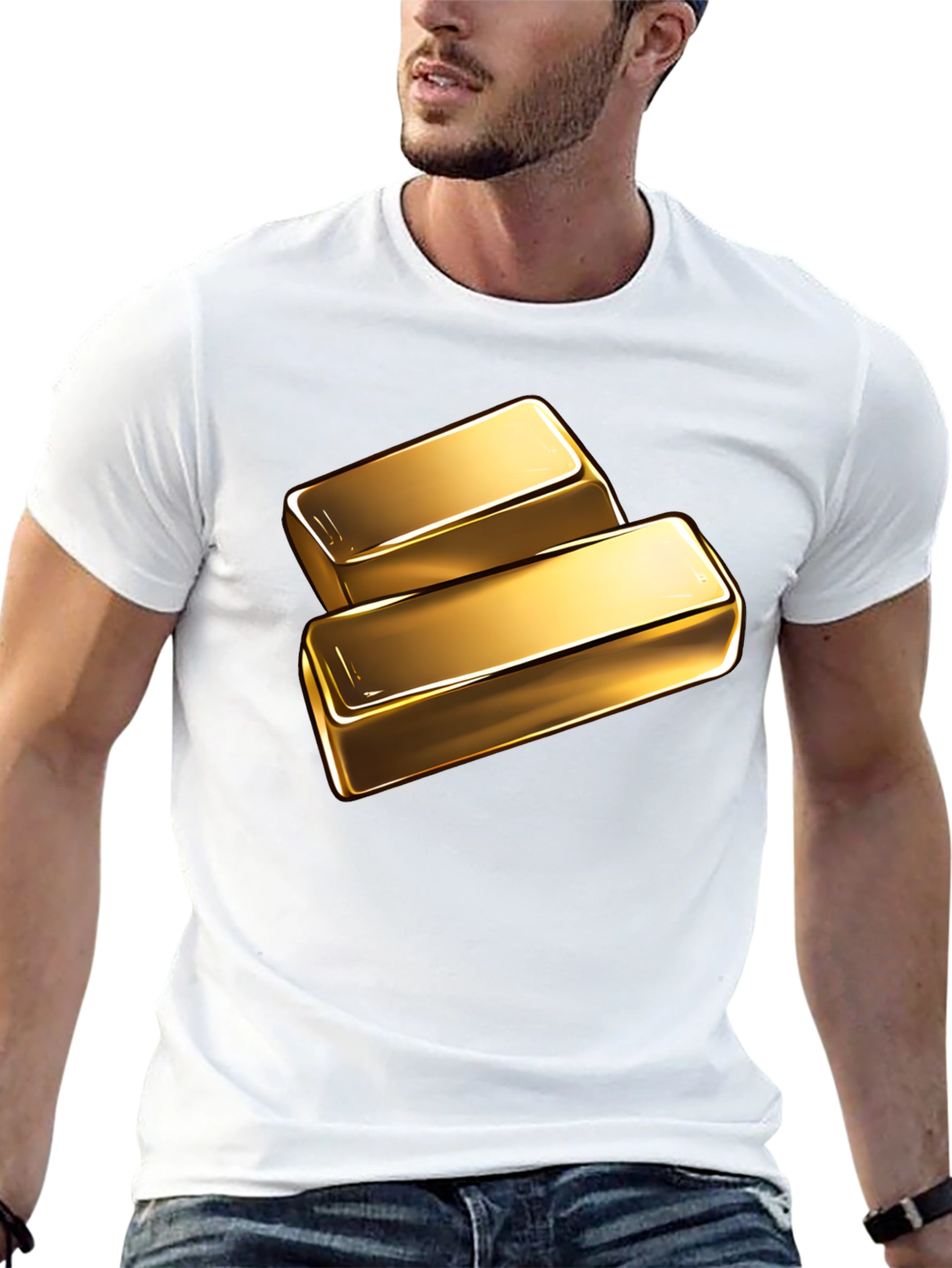 Gold Bar Graphic Tee - Shiny Ingot Design