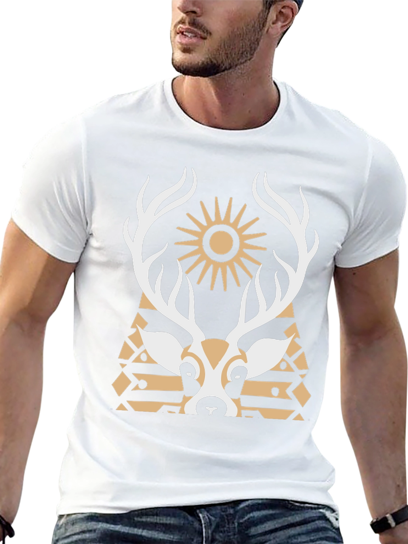 Geometric Deer Graphic Tee - Black