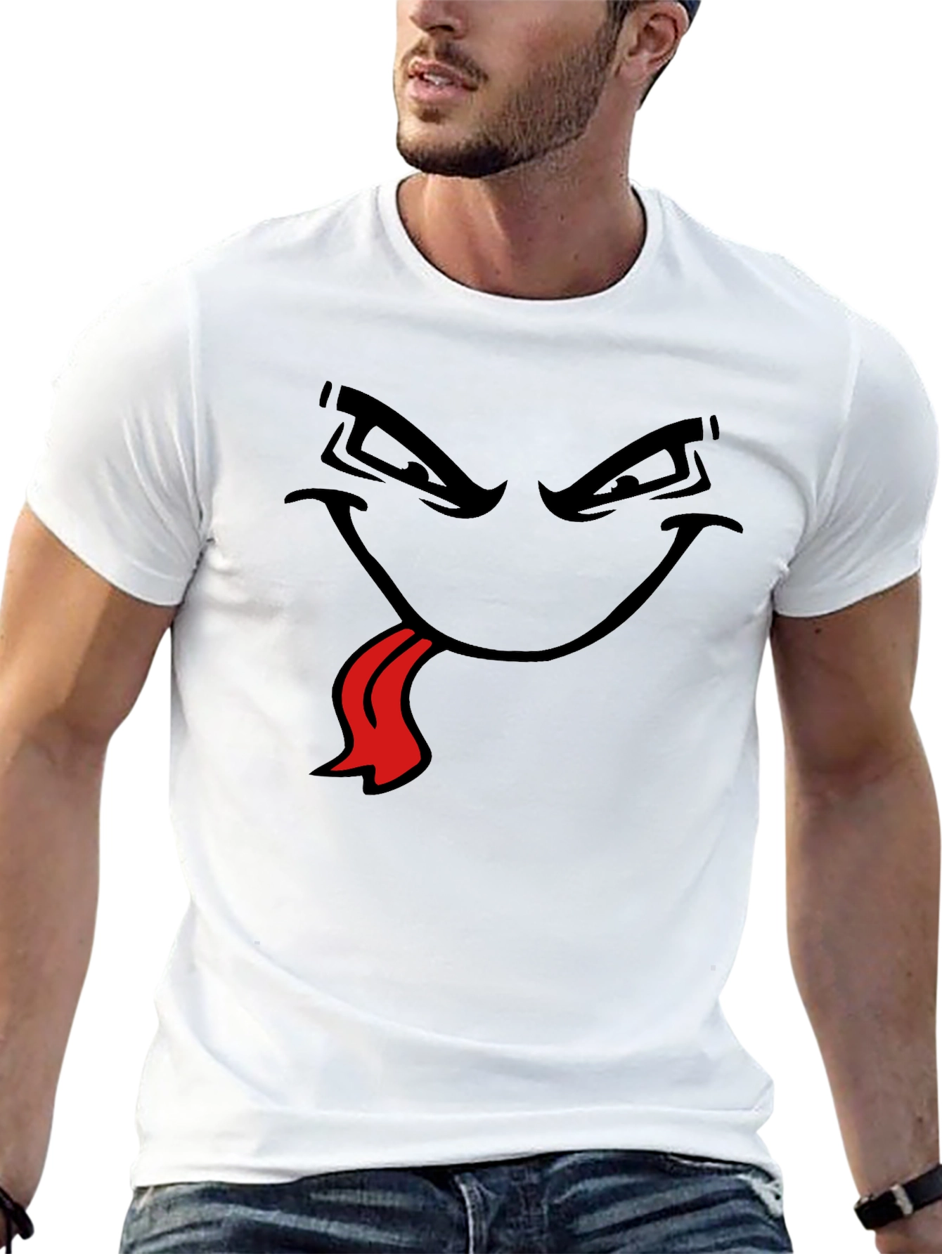 Mens Black T-Shirt with Cartoon Face