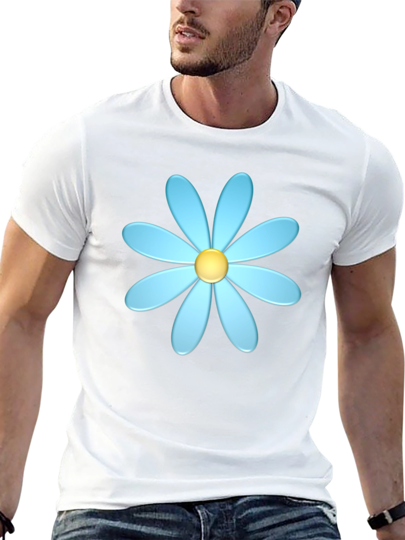 Blue Daisy Graphic T-Shirt - Casual Style