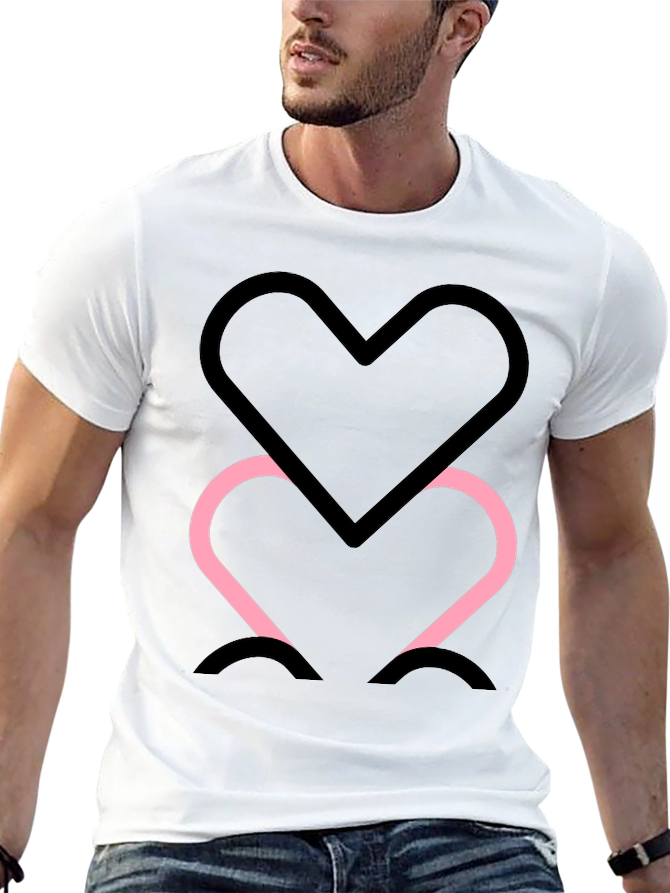 Black Tee with Two Heart Outline Graphic