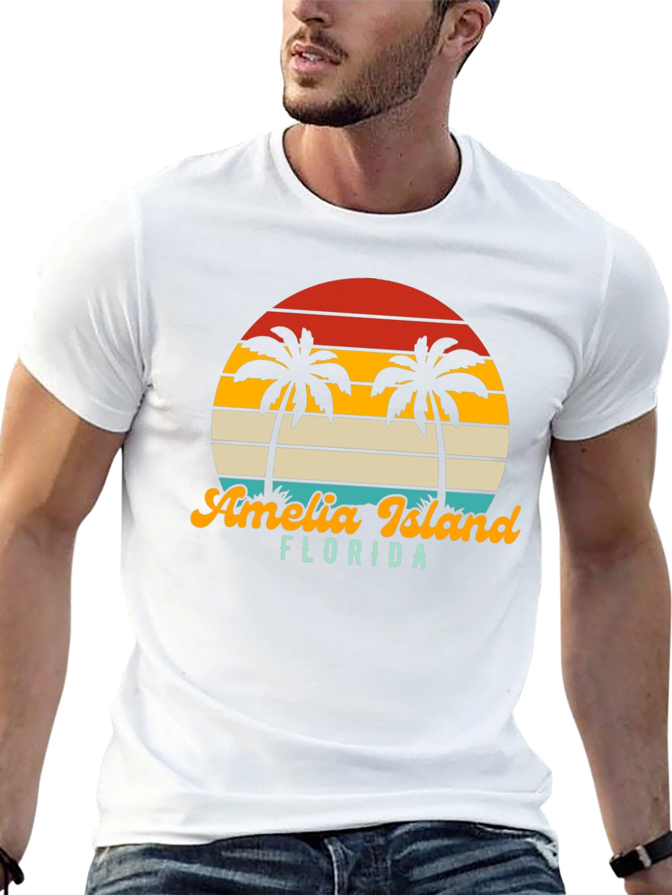 Amelia Island Florida Palm Tree Retro T-Shirt