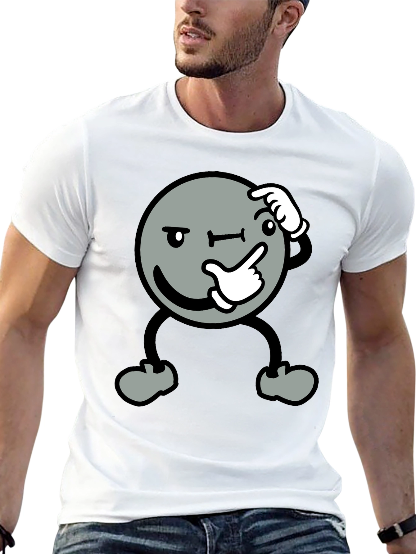 Thinking Face Graphic Black T-Shirt