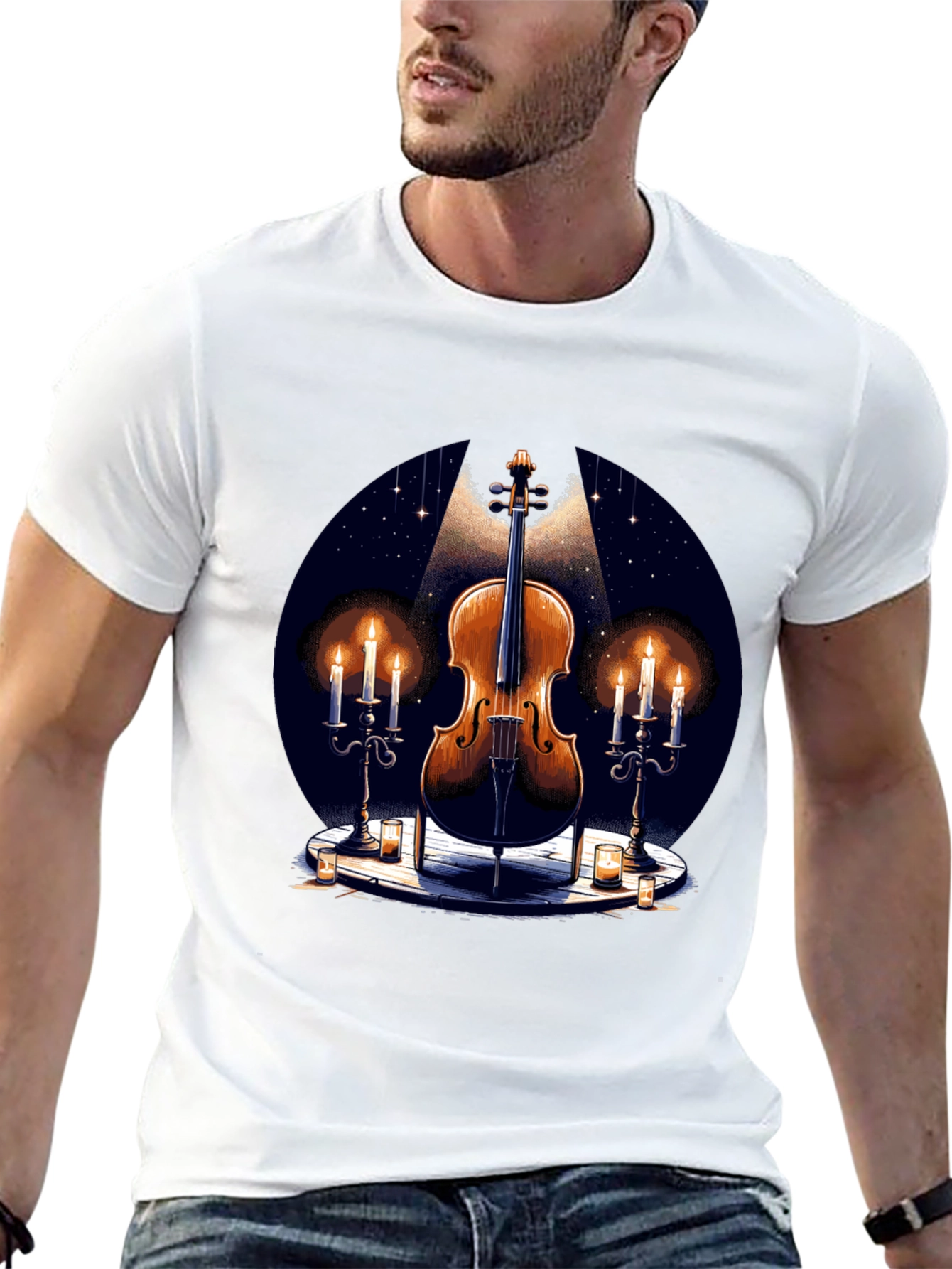 Violin and Candles Graphic T-Shirt