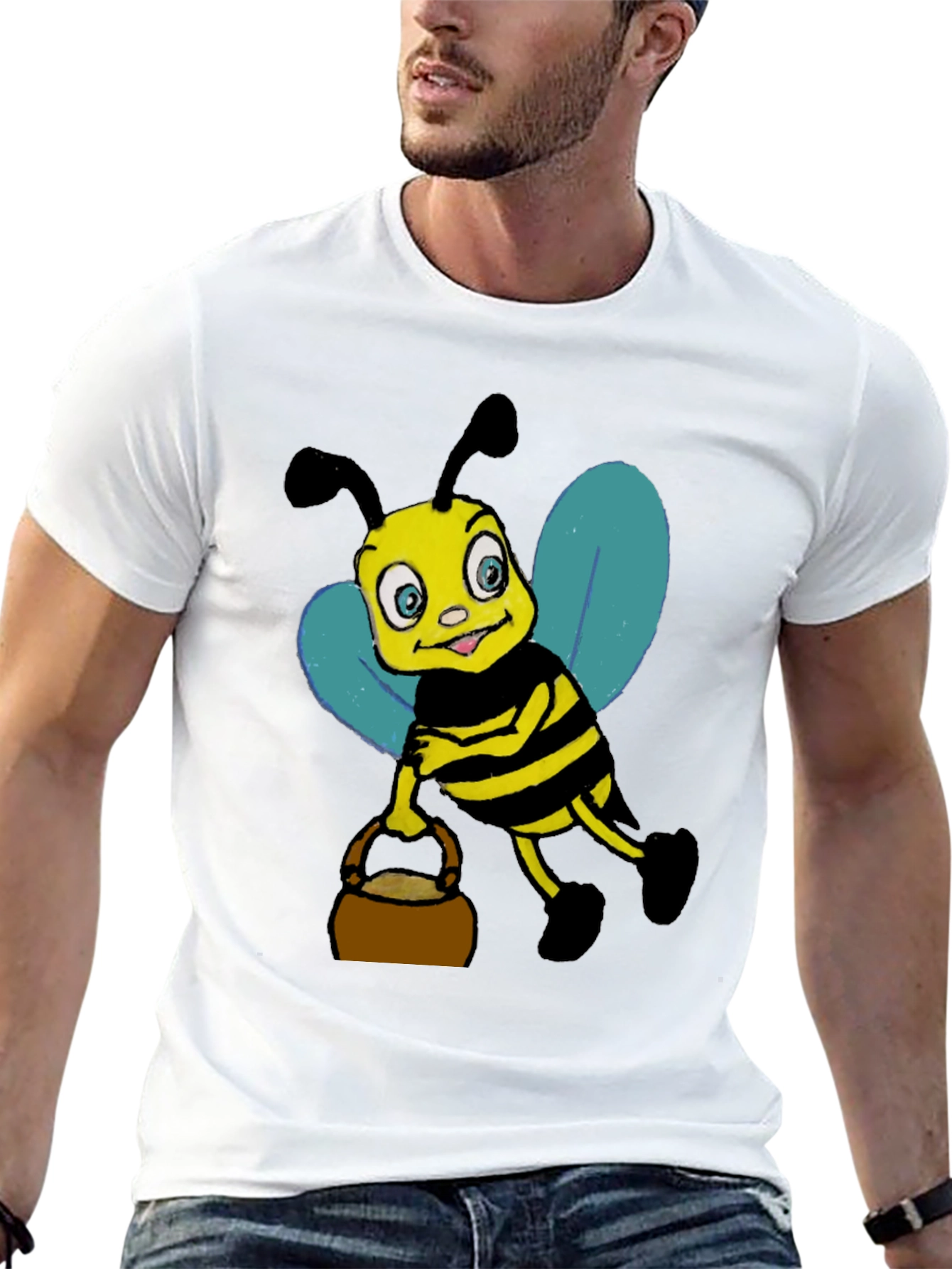 Cartoon Bee T-Shirt - Black Cotton Blend