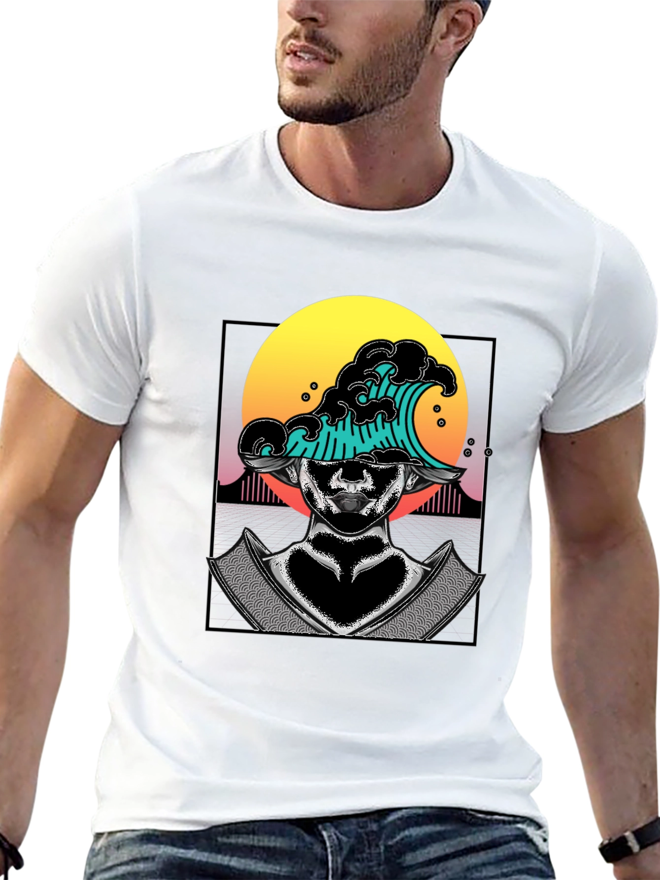Wave Samurai Graphic Tee - Cool Black T-Shirt