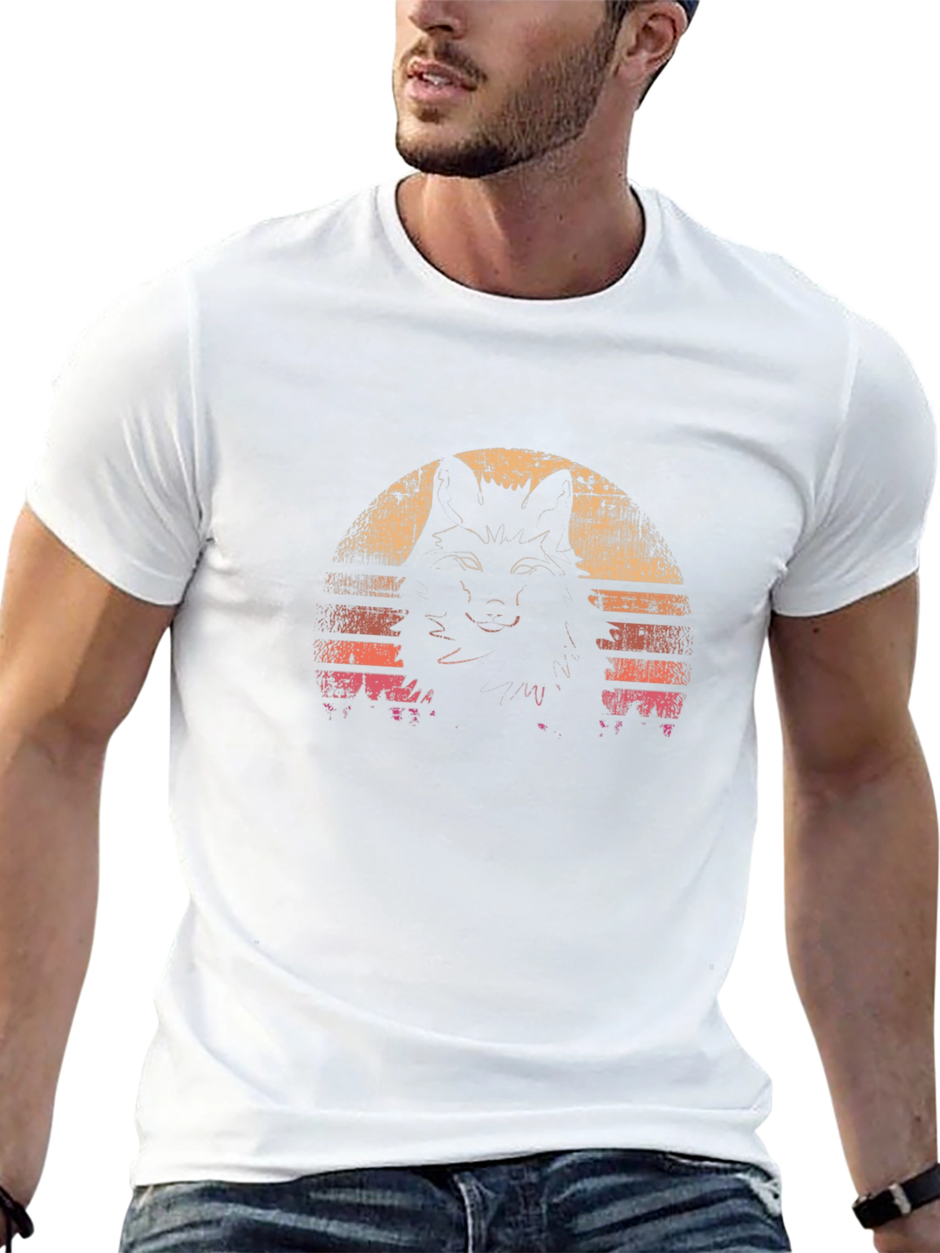Retro Wolf Sunset Graphic Tee - Black T-Shirt