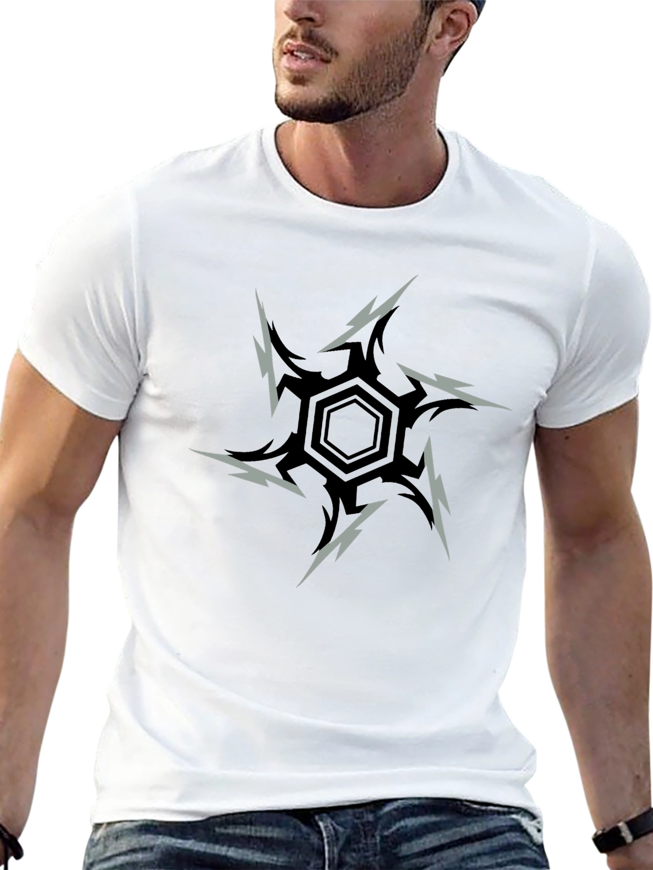 Edgy Hex Graphic Tee - Black Cotton Blend