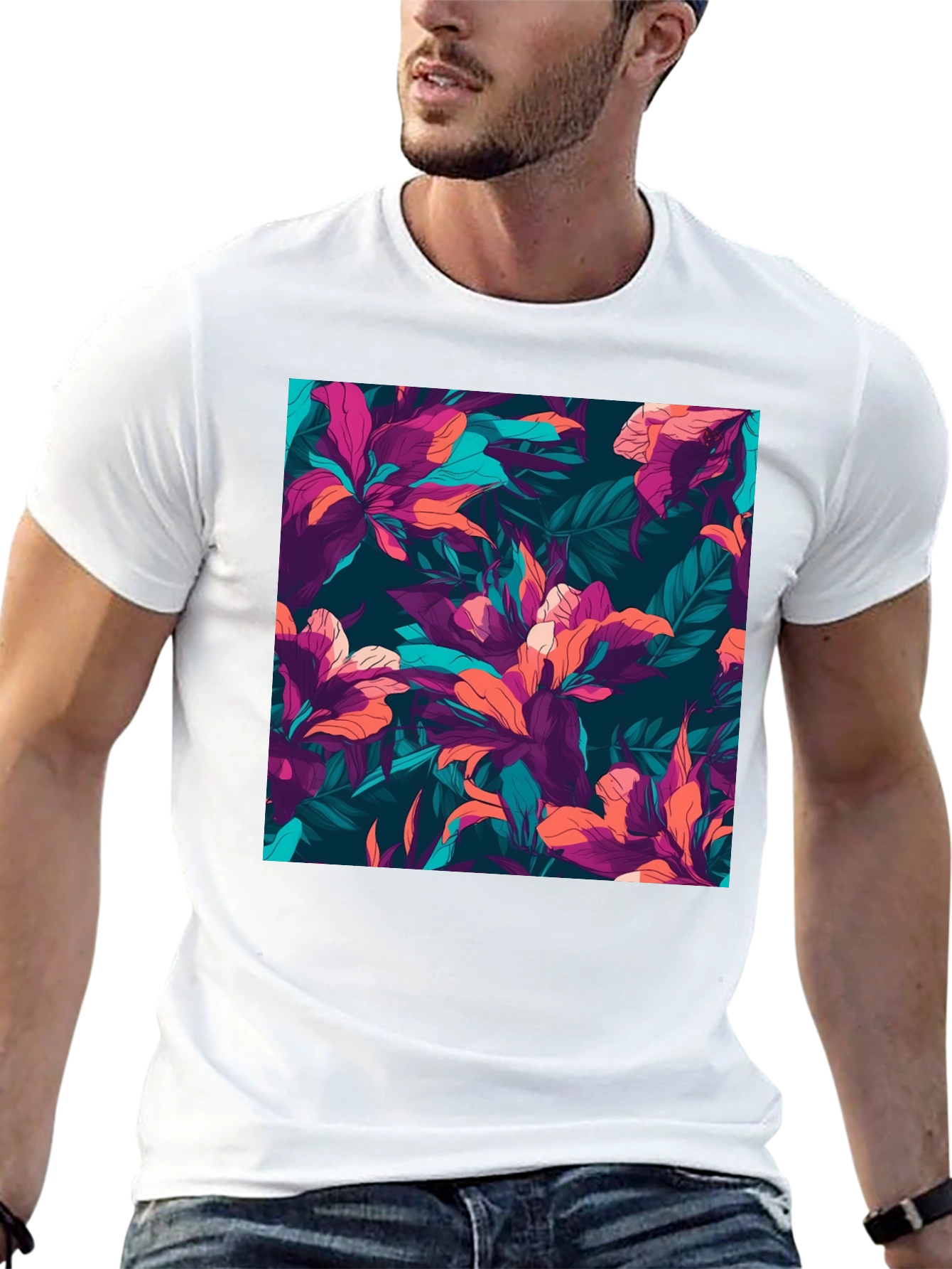 Floral Print Mens T-Shirt - Tropical Style