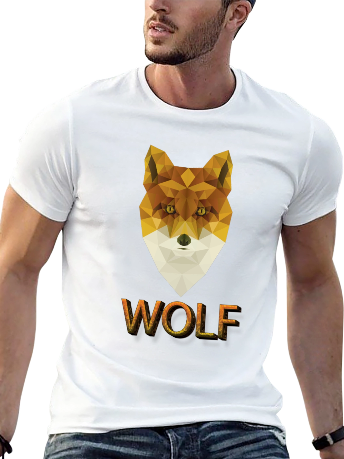 Geometric Wolf Graphic Tee - Modern Animal Print Shirt