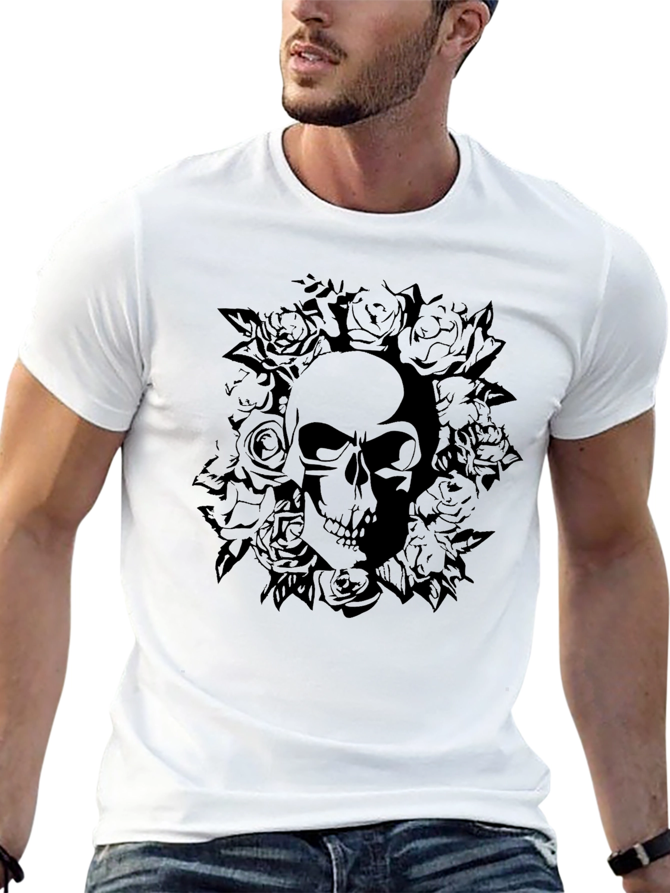 Skull and Roses Graphic T-Shirt - Dark Aesthetic