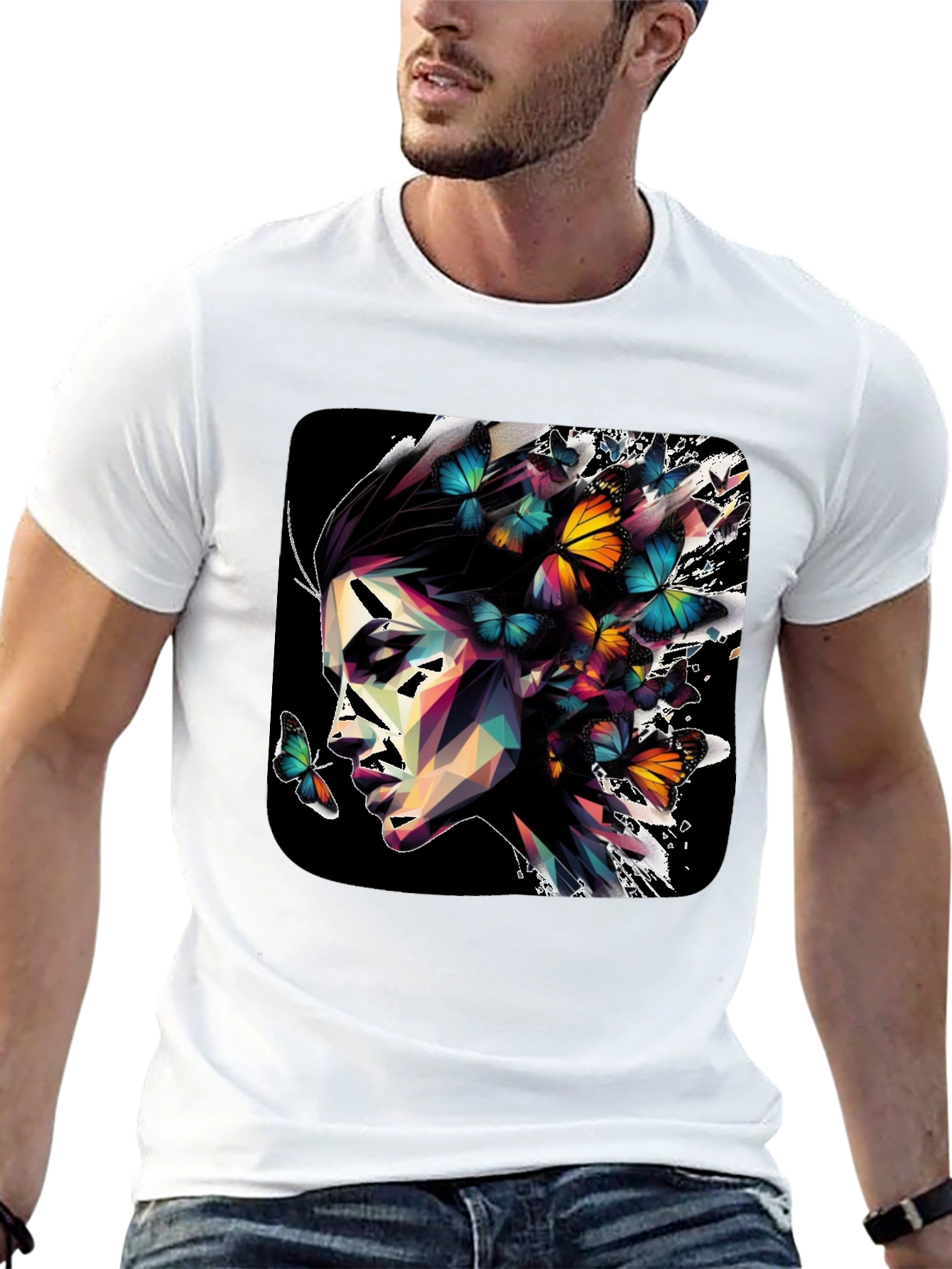 Butterfly Prism Face Graphic Black T-Shirt