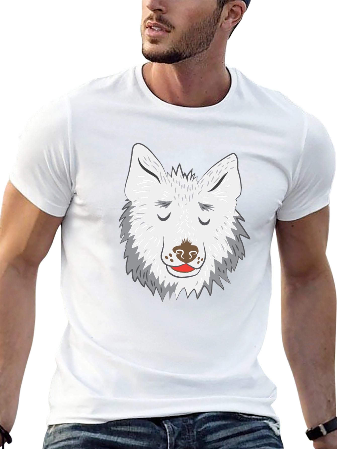 Wolf Face Graphic Tee - Black Cotton Blend