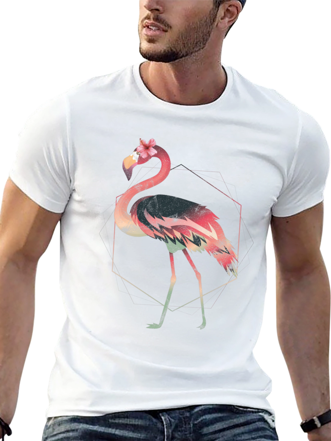 Geometric Flamingo Graphic Tee - Stylish & Unique